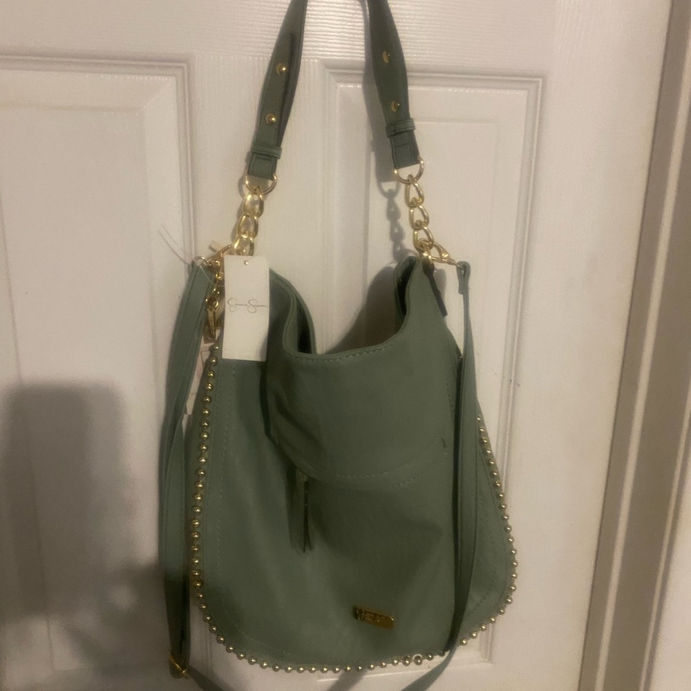 Jessica Simpson Sage Green Shoulder Bag with Gold Accents
